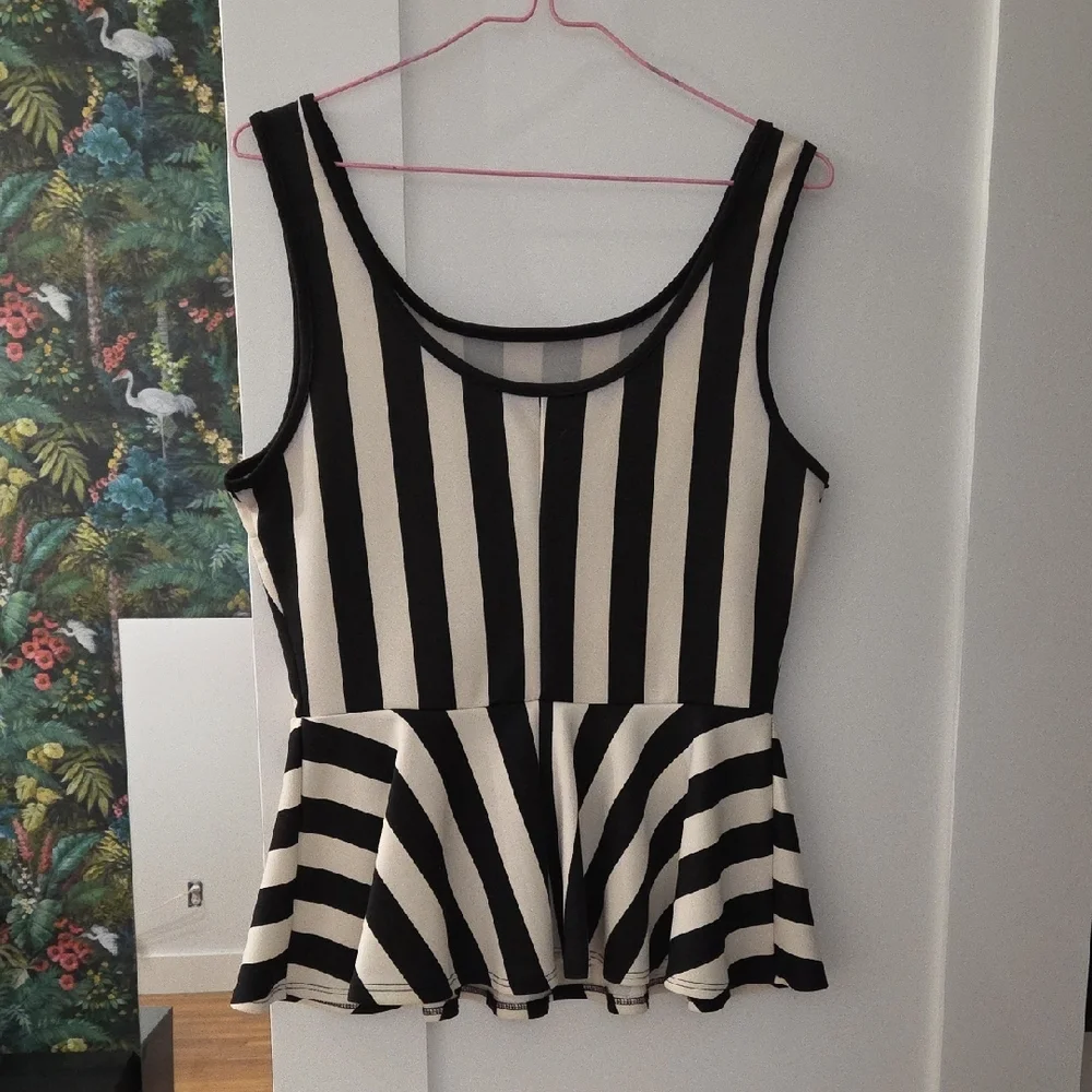Striped Black and White Peplum Top - Picture 4 of 6